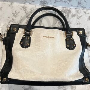 Michael Kors Black and White Satchel with Gold-Tone Hardware